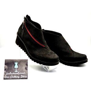 Loints Of Holland Women's Black Nubuck Leather Bootie Wedge Shoe Size 10.5 2375
